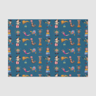 Fun Circus Party Acts Cartoon Pattern Blue Tissue Paper