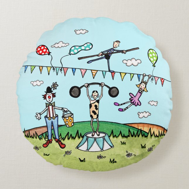 Fun Circus Themed Round Cushion (Front)