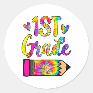 Fun Ck To School 1st Grade Teacher Tie Dye Classic Round Sticker