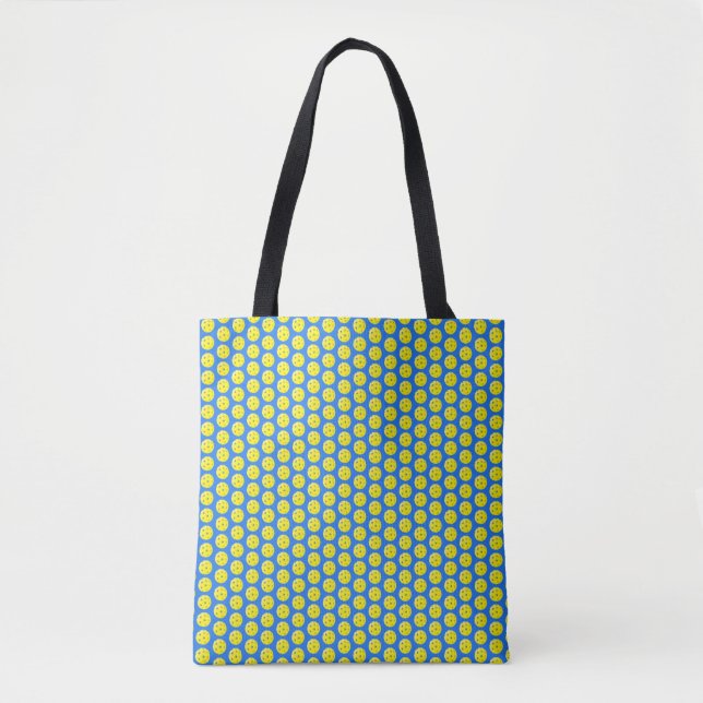 Fun Classic Yellow Pickleball Pattern on Blue  Tote Bag (Front)