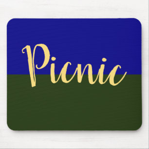 Fun Classy Summer Green Sky Blue "Picnic" Script Mouse Pad