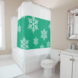 Fun Classy White Snowflakes On Colourful Green Blu Shower Curtain