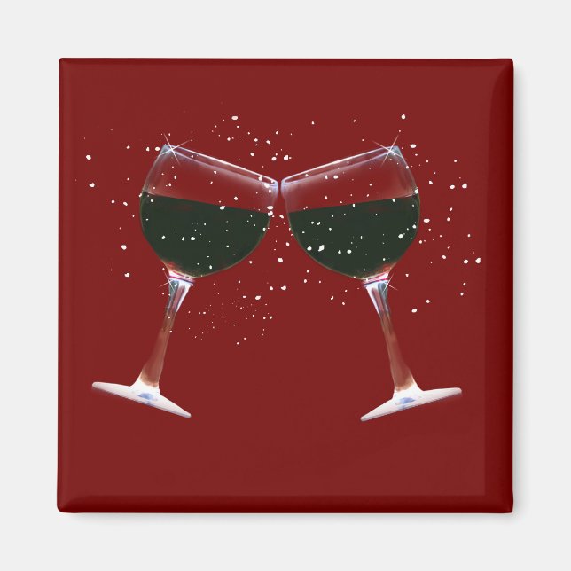 Fun Clinking, Toasting Wine Glasses Magnet (Front)