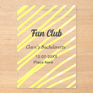 Fun Club bachelorette party yellow lines backgroun Acrylic Invitations