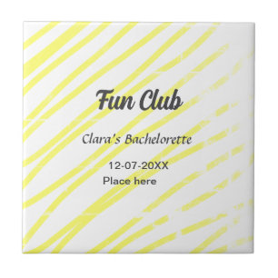 Fun Club bachelorette party yellow lines backgroun Ceramic Tile