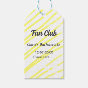 Fun Club bachelorette party yellow lines backgroun Gift Tags