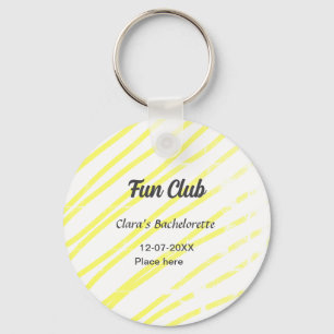 Fun Club bachelorette party yellow lines backgroun Key Ring
