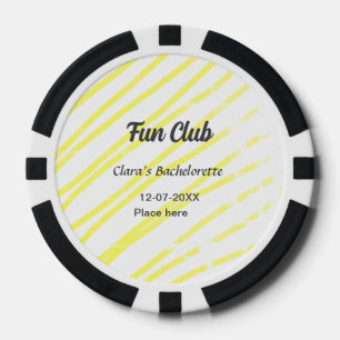 Fun Club bachelorette party yellow lines backgroun Poker Chips