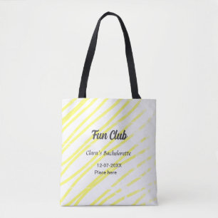 Fun Club bachelorette party yellow lines backgroun Tote Bag