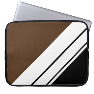Fun Cocoa Brown Black White Slant Racing Stripes Laptop Sleeve