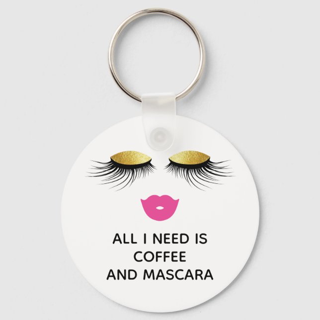 Fun "Coffee and Mascara" Key Ring (Front)