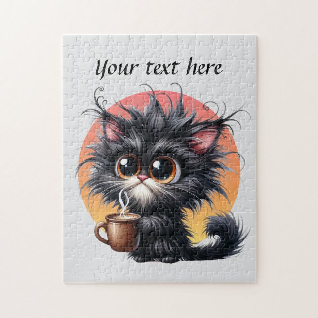 Fun coffee cat add text  jigsaw puzzle (Vertical)
