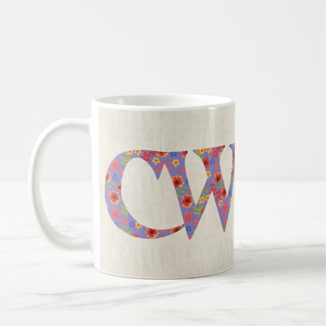 Fun Coffee Mug, Welsh Floral Cwtch Slogan, Coffee Mug (Left)