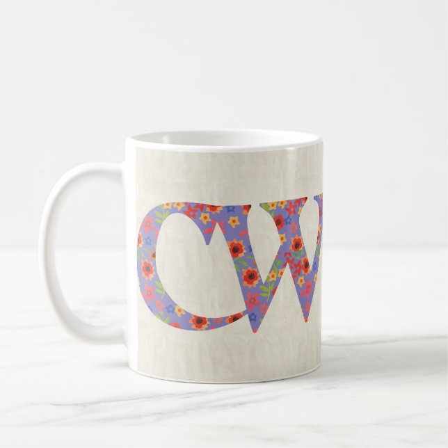 Fun Coffee Mug, Welsh Floral Cwtch Slogan, Mug (Left)