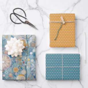 Fun Colorful Abstract Snowflakes Floral Art Wrapping Paper Sheet