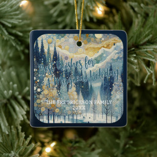 Fun Colorful Abstract Winter Wonderland Art Ceramic Ornament