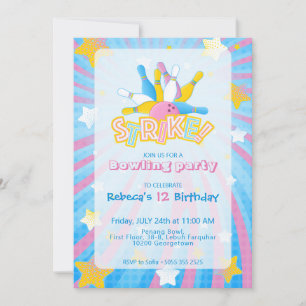Fun & Colorful Bowling Party Invitation