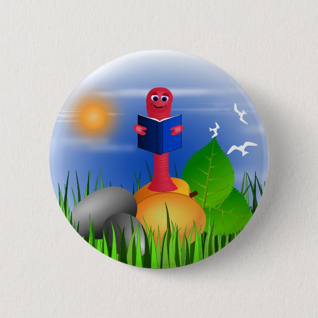Fun Colorful Cute Bookworm Book Worm Round Buttons (Front)