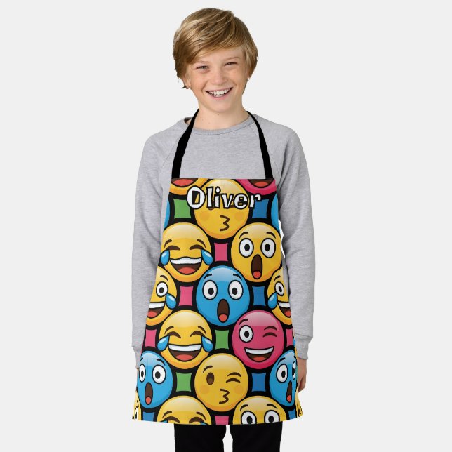 Fun Colorful Emoji Faces Apron (Worn)