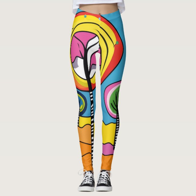 FUN, COLORFUL FUTURISTIC LANDSCAPE LEGGINGS (Front)