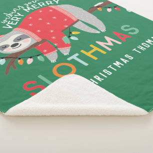 Fun colorful holiday modern sloth christmas sherpa blanket