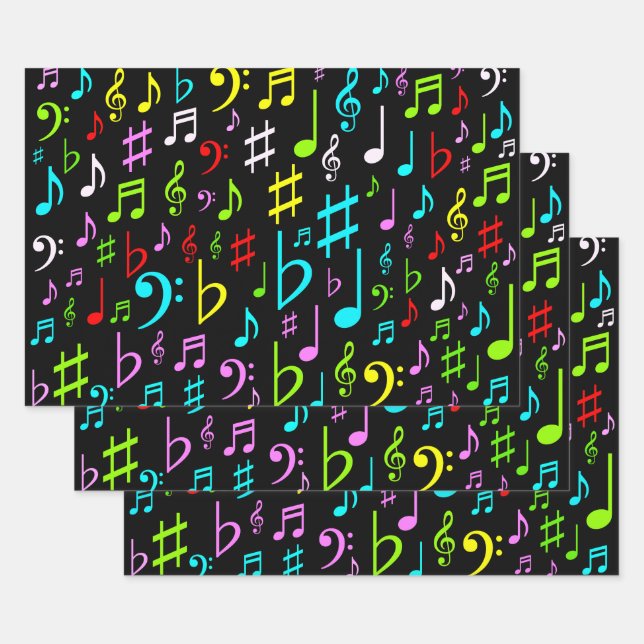 Fun, Colorful Music Notes & Symbols Wrapping Paper (Set)