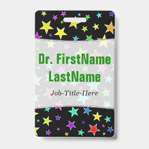 Fun, Colorful Stars Pattern; Personalized Name ID Badge