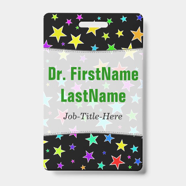 Fun, Colorful Stars Pattern; Personalized Name ID Badge (Front)