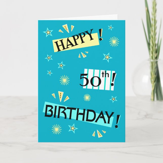 Fun Colour Block Happy 50th Birthday Greeting Card (Front)