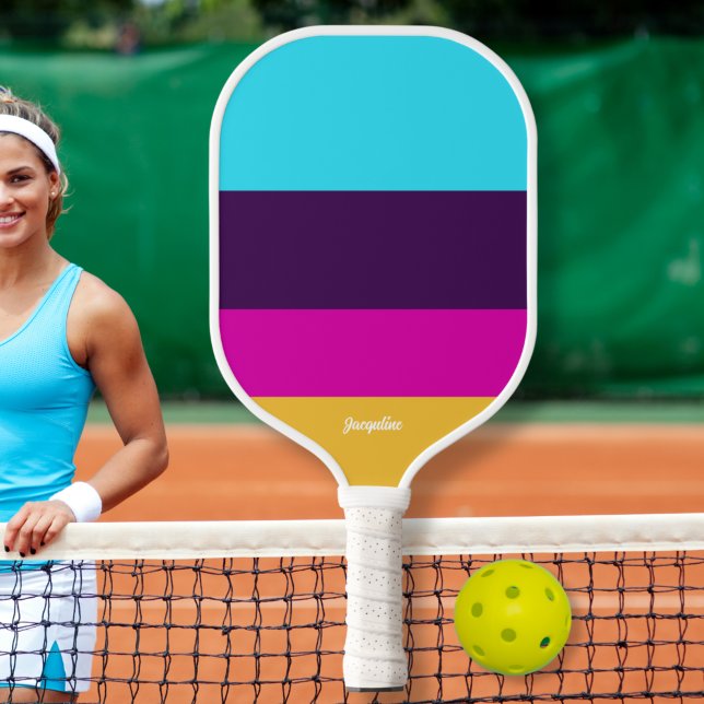Fun Colour Block Stripes Personalised Text Name Pickleball Paddle (Creator Uploaded)