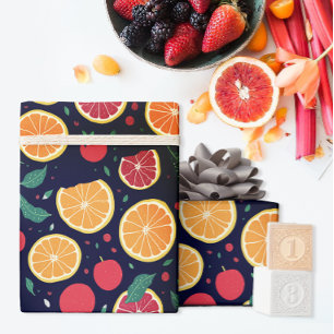 Fun Colour Citrus Grapefruit Orange Leaves Pattern Wrapping Paper