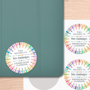 Fun Coloured Pencils Property Teacher's Classroom Classic Round Sticker