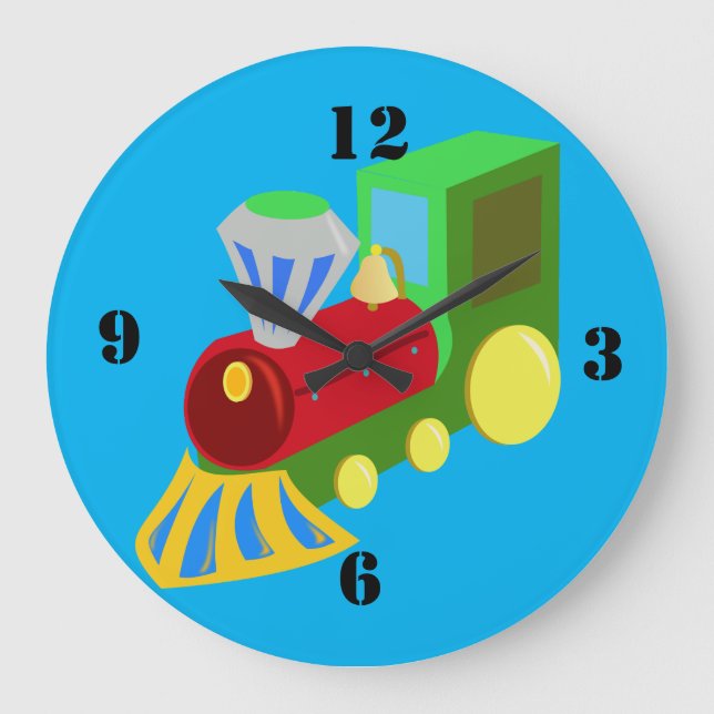 fun coloured toy train large clock (Front)