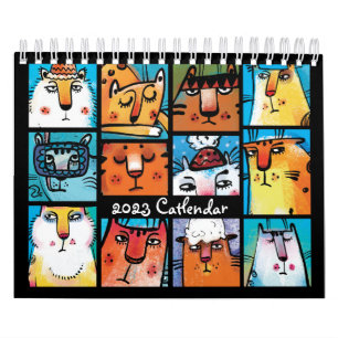Fun Colourful 2023 Illustrated Cat Calendar
