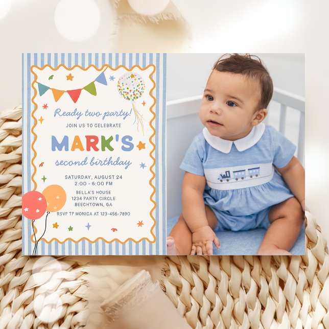 Fun Colourful 2nd Birthday Photo Invitation (Creator Uploaded)