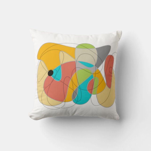 fun colourful abstract art boho orange turquoise cushion (Front)