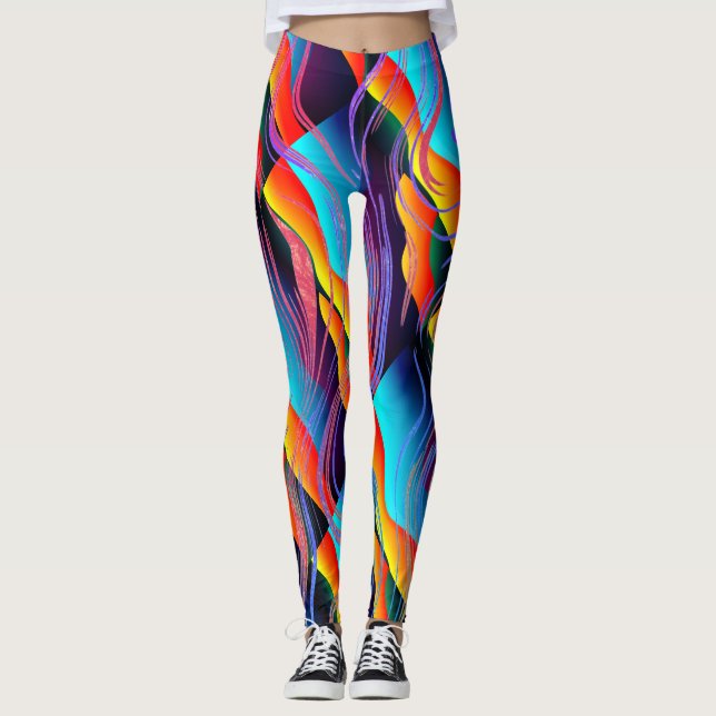 FUN Colourful Abstract Spilled Paint Style Design Leggings (Front)