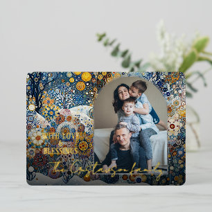 Fun Colourful Abstract Winter Wonderland Art Gold Foil Holiday Card