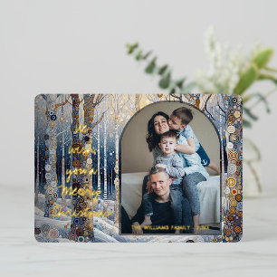Fun Colourful Abstract Winter Wonderland Art Gold Foil Holiday Card