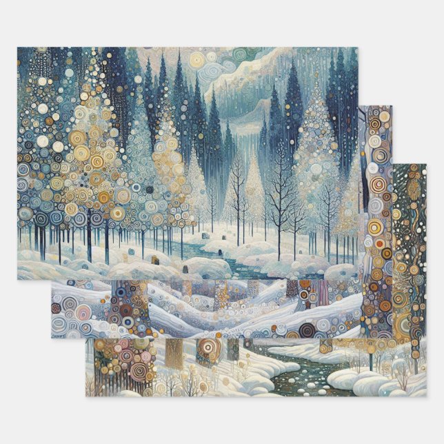 Fun Colourful Abstract Winter Wonderland Art Wrapping Paper Sheet (Set)