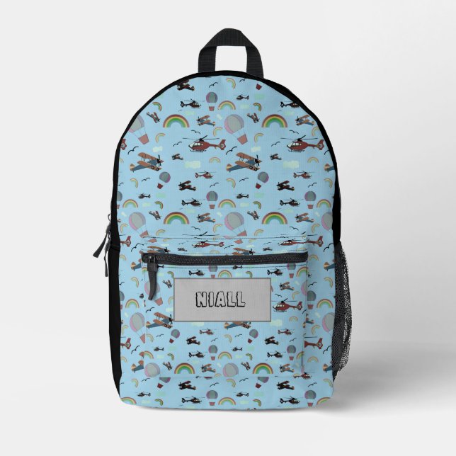 Fun Colourful Aviation Personalised Printed Backpack (Front)