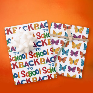 Fun Colourful Back To School Watercolor Butterfly Wrapping Paper Sheet