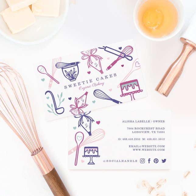 Fun Colourful Baking & Cooking Utensil White Business Card (Creator Uploaded)