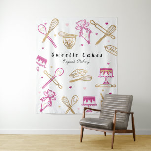 Fun Colourful Baking & Cooking Utensil White & Gol Tapestry