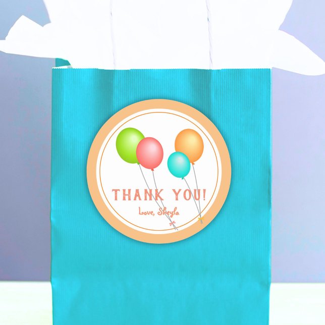 Fun Colourful Balloon Kids Birthday Thank you Classic Round Sticker (Creator Uploaded)