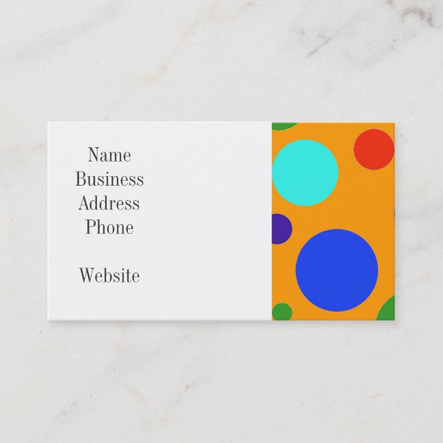 Fun Colourful Big Polka Dots Blue Orange Green Business Card (Front)
