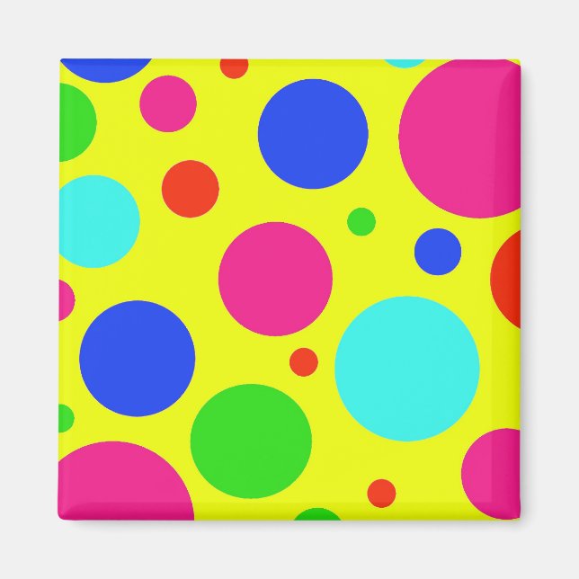 Fun Colourful Big Polka Dots on Yellow Magnet (Front)