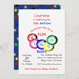 Fun Colourful Bingo Bash Theme Party Invite