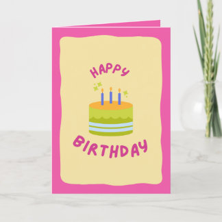 Fun & Colourful Birthday Cake Card - Pink & Yellow