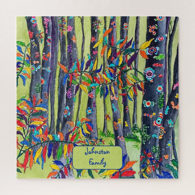 Fun Colourful Blue & Green Forest Jigsaw Puzzle (Vertical)